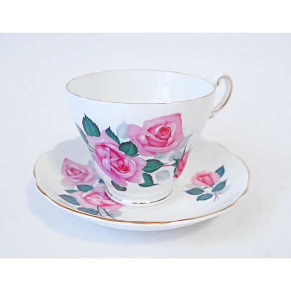 Tea Cup and Saucer Saucer Vintage Teacup Pink Roses Regency Bone China England - Picture 1 of 5